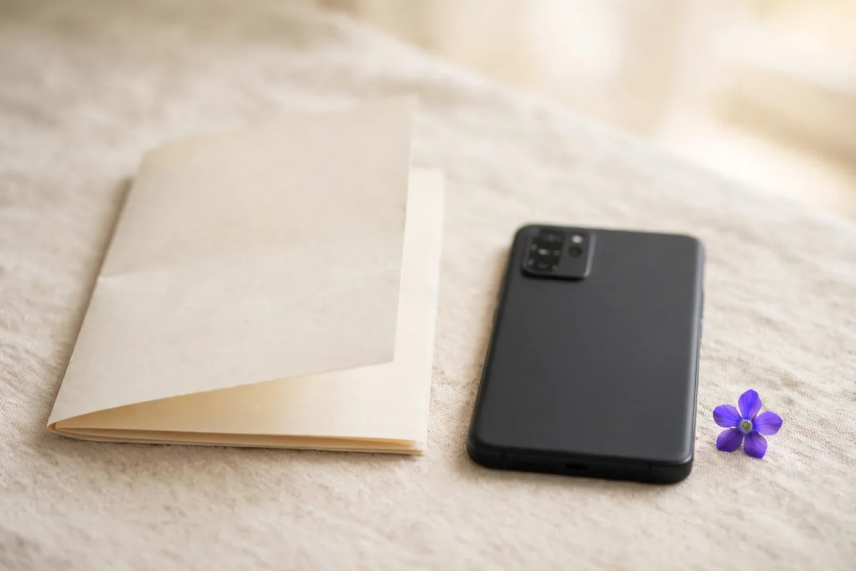 A folded sheet and a phone