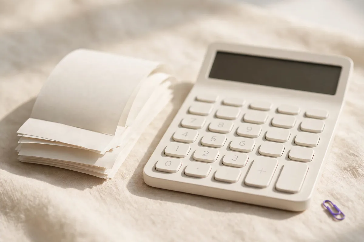 A calculator and blank receipts