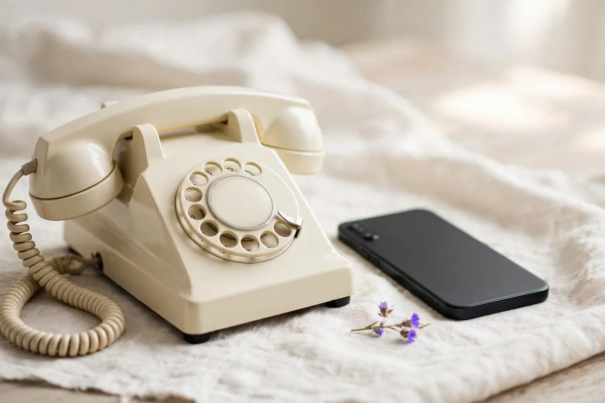 An old desk phone and a smartphone