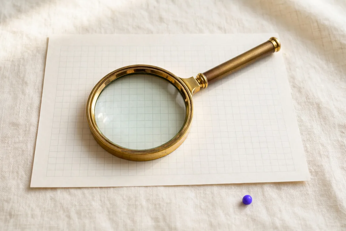 A magnifying glass over a blank grid sheet